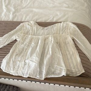 girls white patterned with holes long sleeve blouse